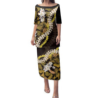 Kula Aloha Hawaii Lei Family Matching Puletasi and Hawaiian Shirt Tropical Flowers Elegant Vibe LT14 Mom's Dress Gold - Polynesian Pride