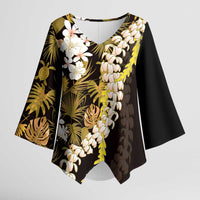 Kula Aloha Hawaii Lei Kimono Sleeve Blouse Tropical Flowers Elegant Vibe - Polynesian Pride