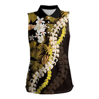 Kula Aloha Hawaii Lei Women Sleeveless Polo Shirt Tropical Flowers Elegant Vibe LT14 Female Gold - Polynesian Pride