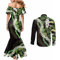 Omaomao Aloha Hawaii Lei Couples Matching Mermaid Dress and Long Sleeve Button Shirt Tropical Flowers Elegant Vibe LT14 - Polynesian Pride