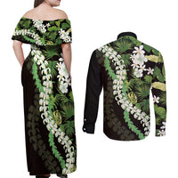 Omaomao Aloha Hawaii Lei Couples Matching Off Shoulder Maxi Dress and Long Sleeve Button Shirt Tropical Flowers Elegant Vibe LT14 - Polynesian Pride
