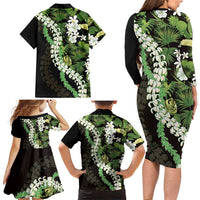 Omaomao Aloha Hawaii Lei Family Matching Long Sleeve Bodycon Dress and Hawaiian Shirt Tropical Flowers Elegant Vibe LT14 - Polynesian Pride