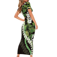 Omaomao Aloha Hawaii Lei Short Sleeve Bodycon Dress Tropical Flowers Elegant Vibe LT14 - Polynesian Pride