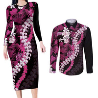Akala Aloha Hawaii Lei Couples Matching Long Sleeve Bodycon Dress and Long Sleeve Button Shirt Tropical Flowers Elegant Vibe LT14 Pink - Polynesian Pride