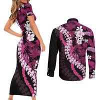 Akala Aloha Hawaii Lei Couples Matching Short Sleeve Bodycon Dress and Long Sleeve Button Shirt Tropical Flowers Elegant Vibe LT14 - Polynesian Pride