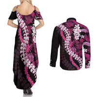 Akala Aloha Hawaii Lei Couples Matching Summer Maxi Dress and Long Sleeve Button Shirt Tropical Flowers Elegant Vibe LT14 - Polynesian Pride