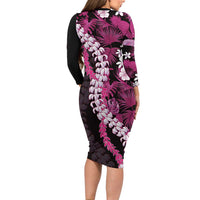 Akala Aloha Hawaii Lei Long Sleeve Bodycon Dress Tropical Flowers Elegant Vibe - Polynesian Pride