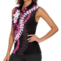 Akala Aloha Hawaii Lei Women Sleeveless Polo Shirt Tropical Flowers Elegant Vibe LT14 - Polynesian Pride
