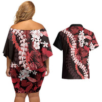 Ulaula Aloha Hawaii Lei Couples Matching Off Shoulder Short Dress and Hawaiian Shirt Tropical Flowers Elegant Vibe LT14 - Polynesian Pride