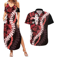 Ulaula Aloha Hawaii Lei Couples Matching Summer Maxi Dress and Hawaiian Shirt Tropical Flowers Elegant Vibe LT14 Red - Polynesian Pride