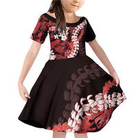 Ulaula Aloha Hawaii Lei Family Matching Off Shoulder Short Dress and Hawaiian Shirt Tropical Flowers Elegant Vibe LT14 Daughter's Dress Red - Polynesian Pride