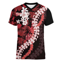 Ulaula Aloha Hawaii Lei Women V-Neck T-Shirt Tropical Flowers Elegant Vibe LT14 Female Red - Polynesian Pride