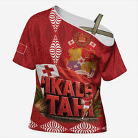 Tonga Rugby Custom Cross Shoulder Shirt 2026 Go Ikale Tahi Ngatu Pattern LT14 Female Red - Polynesian Pride