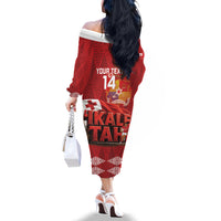 Tonga Rugby Custom Family Matching Off The Shoulder Long Sleeve Dress and Hawaiian Shirt 2026 Go Ikale Tahi Ngatu Pattern LT14 - Polynesian Pride