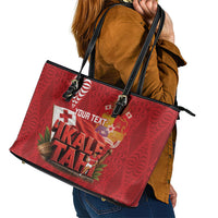 Tonga Rugby Custom Leather Tote Bag 2026 Go Ikale Tahi Ngatu Pattern LT14 - Polynesian Pride