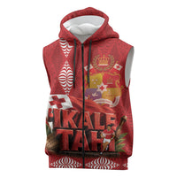 Tonga Rugby Custom Sleeveless Zip Hoodie 2026 Go Ikale Tahi Ngatu Pattern LT14 Red - Polynesian Pride