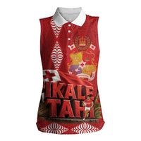 Tonga Rugby Custom Women Sleeveless Polo Shirt 2026 Go Ikale Tahi Ngatu Pattern LT14 Female Red - Polynesian Pride