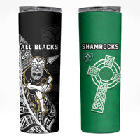 New Zealand and Ireland Rugby Skinny Tumbler All Black Maori Mix Shamrocks LT14 Black - Polynesian Pride