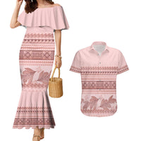 Pastel Pink Samoa Siapo Teuila Flowers Couples Matching Mermaid Dress and Hawaiian Shirt LT14 Pastel Pink - Polynesian Pride