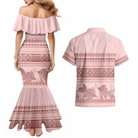Pastel Pink Samoa Siapo Teuila Flowers Couples Matching Mermaid Dress and Hawaiian Shirt LT14 - Polynesian Pride