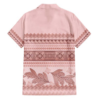 Pastel Pink Samoa Siapo Teuila Flowers Family Matching Off The Shoulder Long Sleeve Dress and Hawaiian Shirt LT14 - Polynesian Pride