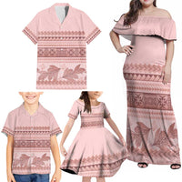 Pastel Pink Samoa Siapo Teuila Flowers Family Matching Off Shoulder Maxi Dress and Hawaiian Shirt LT14 - Polynesian Pride