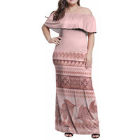 Pastel Pink Samoa Siapo Teuila Flowers Family Matching Off Shoulder Maxi Dress and Hawaiian Shirt LT14 Mom's Dress Pastel Pink - Polynesian Pride