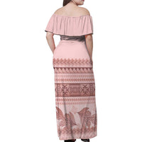 Pastel Pink Samoa Siapo Teuila Flowers Family Matching Off Shoulder Maxi Dress and Hawaiian Shirt LT14 - Polynesian Pride
