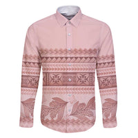 Pastel Pink Samoa Siapo Teuila Flowers Family Matching Off Shoulder Short Dress and Hawaiian Shirt LT14 Dad's Shirt - Long Sleeve Pastel Pink - Polynesian Pride