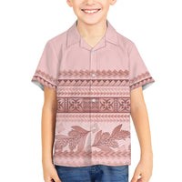 Pastel Pink Samoa Siapo Teuila Flowers Family Matching Short Sleeve Bodycon Dress and Hawaiian Shirt LT14 Son's Shirt Pastel Pink - Polynesian Pride