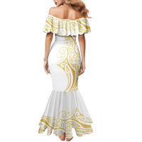Polynesia White Sunday Family Matching Mermaid Dress and Hawaiian Shirt Plumeria Polynesian Tribal Gold Color LT14 - Polynesian Pride