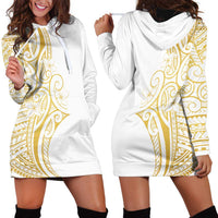Polynesia White Sunday Hoodie Dress Plumeria Polynesian Tribal Gold Color LT14 - Polynesian Pride