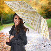 Polynesia White Sunday Umbrella Plumeria Polynesian Tribal Gold Color - Polynesian Pride