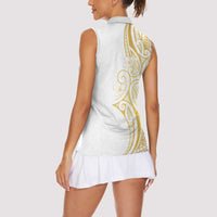 Polynesia White Sunday Women Sleeveless Polo Shirt Plumeria Polynesian Tribal Gold Color LT14 - Polynesian Pride