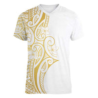 Polynesia White Sunday Women V-Neck T-Shirt Plumeria Polynesian Tribal Gold Color LT14 Female White - Polynesian Pride