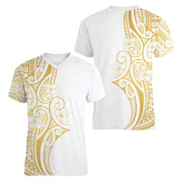 Polynesia White Sunday Women V-Neck T-Shirt Plumeria Polynesian Tribal Gold Color LT14 - Polynesian Pride