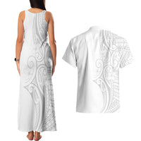 Polynesia White Sunday Couples Matching Tank Maxi Dress and Hawaiian Shirt Plumeria Polynesian Tribal Grey Color LT14 - Polynesian Pride