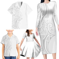 Polynesia White Sunday Family Matching Long Sleeve Bodycon Dress and Hawaiian Shirt Plumeria Polynesian Tribal Grey Color LT14 - Polynesian Pride