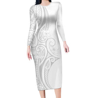 Polynesia White Sunday Family Matching Long Sleeve Bodycon Dress and Hawaiian Shirt Plumeria Polynesian Tribal Grey Color LT14 Mom's Dress White - Polynesian Pride