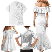 Polynesia White Sunday Family Matching Mermaid Dress and Hawaiian Shirt Plumeria Polynesian Tribal Grey Color LT14 - Polynesian Pride