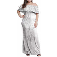 Polynesia White Sunday Family Matching Off Shoulder Maxi Dress and Hawaiian Shirt Plumeria Polynesian Tribal Grey Color LT14 Mom's Dress White - Polynesian Pride