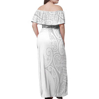 Polynesia White Sunday Family Matching Off Shoulder Maxi Dress and Hawaiian Shirt Plumeria Polynesian Tribal Grey Color LT14 - Polynesian Pride
