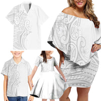 Polynesia White Sunday Family Matching Off Shoulder Short Dress and Hawaiian Shirt Plumeria Polynesian Tribal Grey Color LT14 - Polynesian Pride