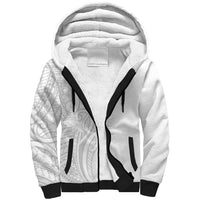 Polynesia White Sunday Sherpa Hoodie Plumeria Polynesian Tribal Grey Color - Polynesian Pride
