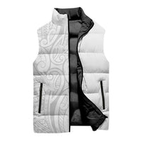 Polynesia White Sunday Sleeveless Puffer Jacket Plumeria Polynesian Tribal Grey Color - Polynesian Pride