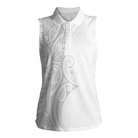 Polynesia White Sunday Women Sleeveless Polo Shirt Plumeria Polynesian Tribal Grey Color LT14 Female White - Polynesian Pride