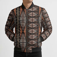 Malo e lelei Tonga Bomber Puffer Jacket Tongan Ngatu Vintage Brown LT14 - Polynesian Pride