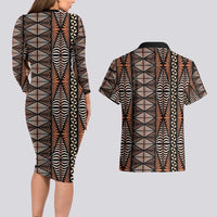 Malo e lelei Tonga Couples Matching Long Sleeve Bodycon Dress and Hawaiian Shirt Tongan Ngatu Vintage Brown LT14 - Polynesian Pride