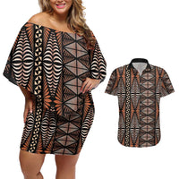 Malo e lelei Tonga Couples Matching Off Shoulder Short Dress and Hawaiian Shirt Tongan Ngatu Vintage Brown LT14 Brown - Polynesian Pride