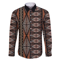 Malo e lelei Tonga Family Matching Off The Shoulder Long Sleeve Dress and Hawaiian Shirt Tongan Ngatu Vintage Brown LT14 Dad's Shirt - Long Sleeve Brown - Polynesian Pride